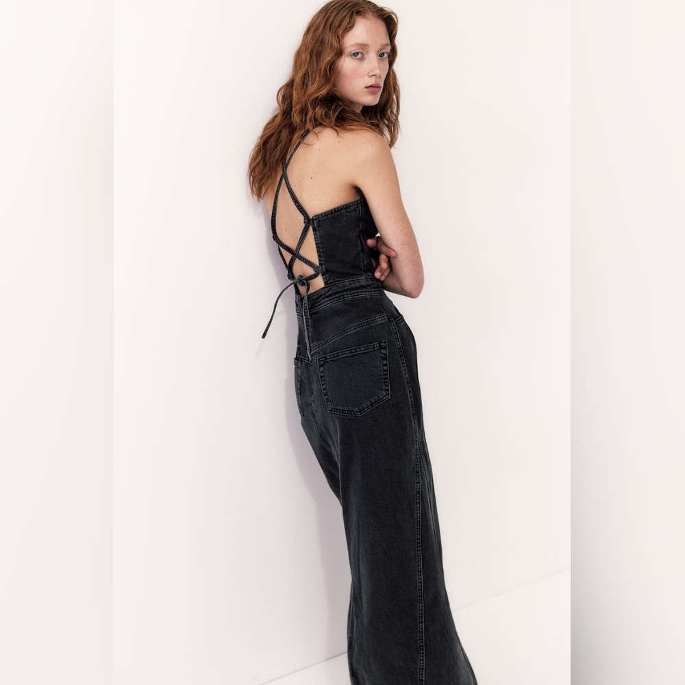 Zara Strappy Denim Maxi Dress Black Sze S BNWT